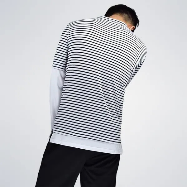 Men's Striped Patchwork Long Sleeve Hip Hop T-Shirt 4