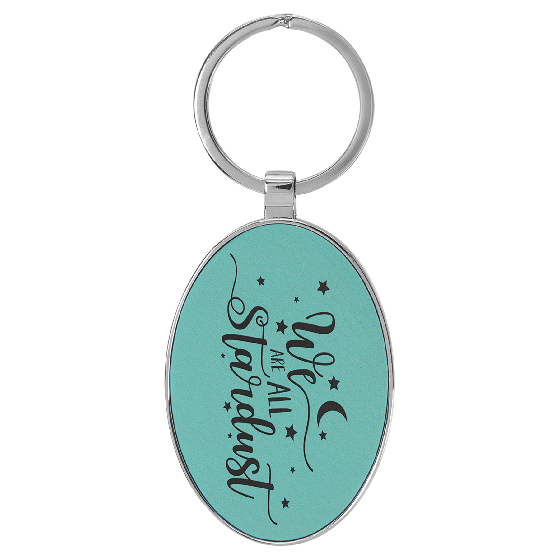 3" x 1 3/4" Leatherette/Metal Teal Oval Keychain 1