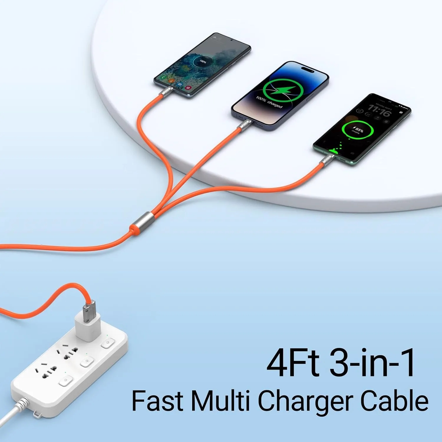 Ultra-long 60W 3 in 1 Silicone Charging Cable 5