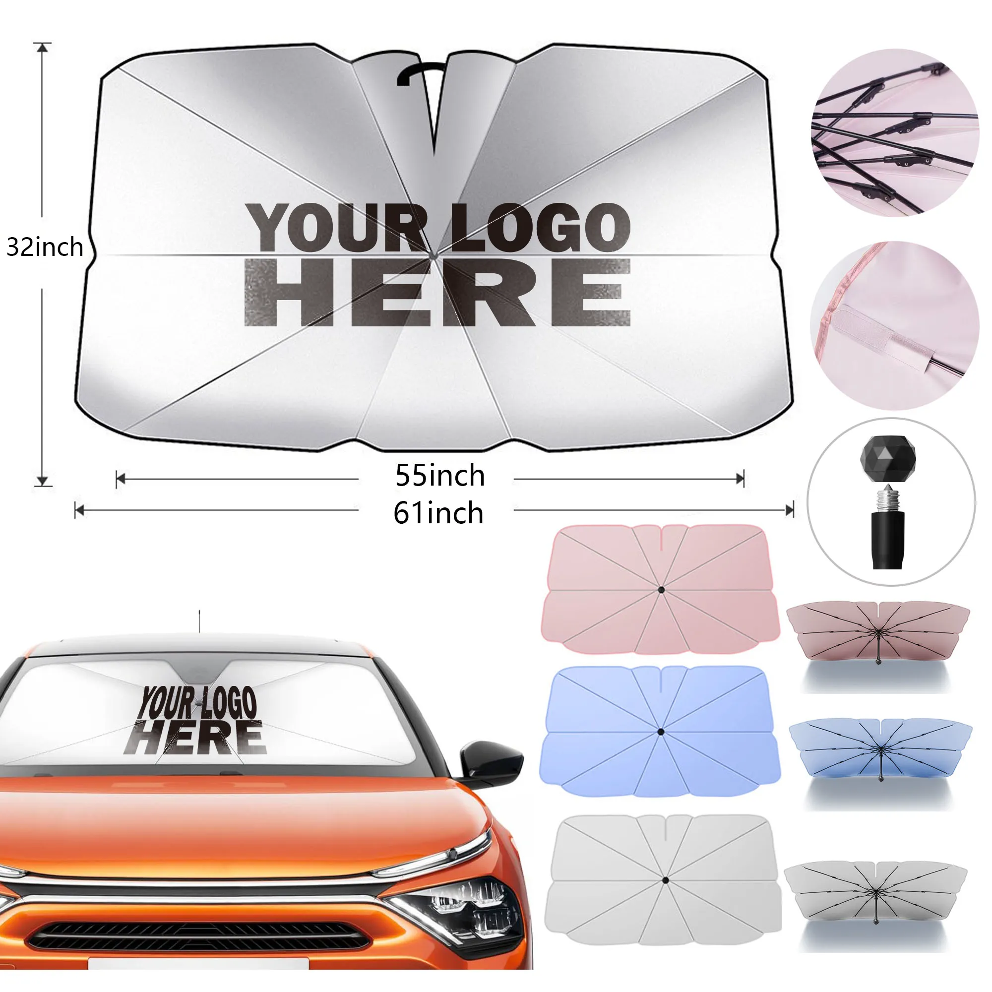 Car Front Sun Shade Foldable Umbrella with Bag