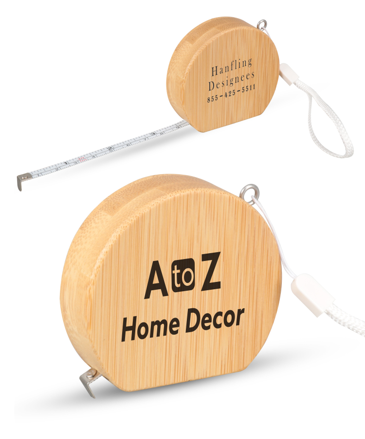 Union Printed - Bamboo Wood (3ft) Round Shaped Tape Measure and Wrist Band with 1-Color Logo 2