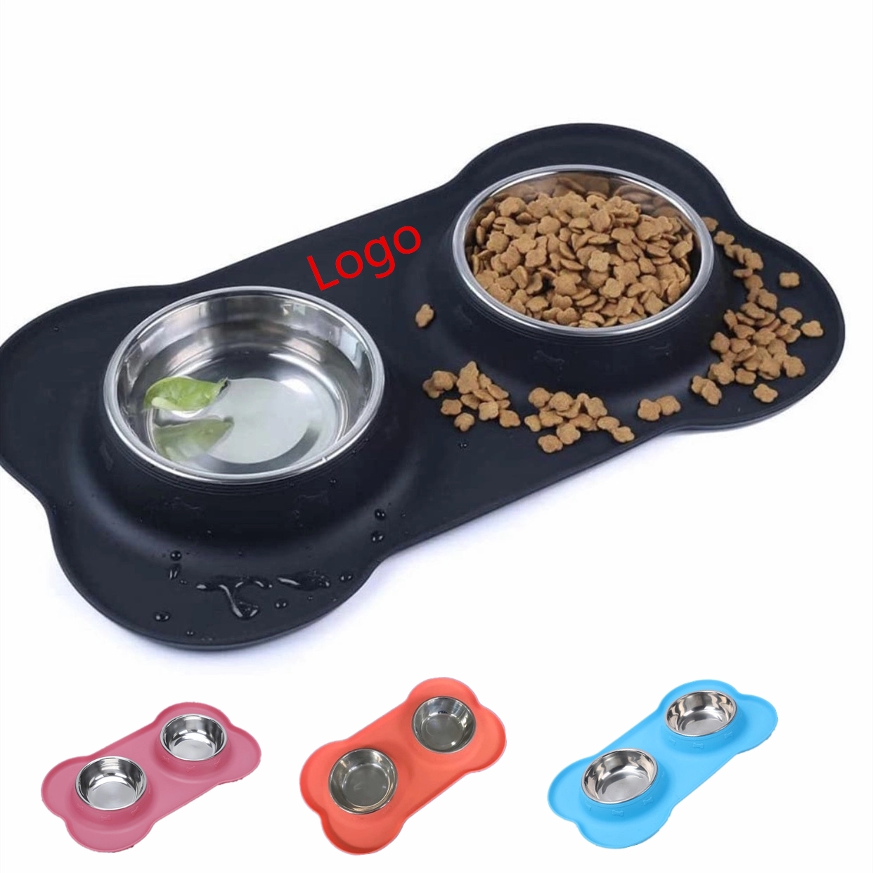 Double Pet Bowl with Non Spill Silicone Mat 2