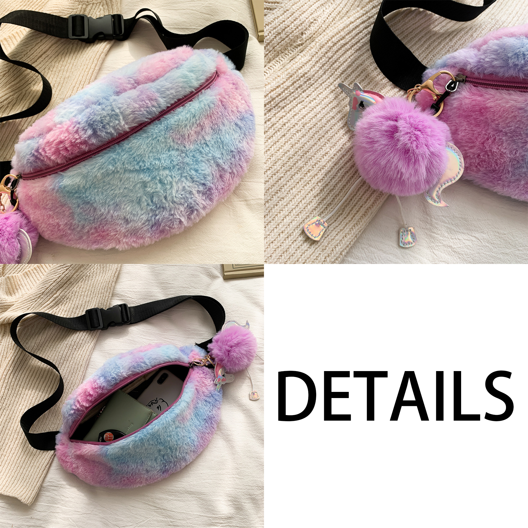 Cotton Stylish and versatile dyed plush belt bag 6
