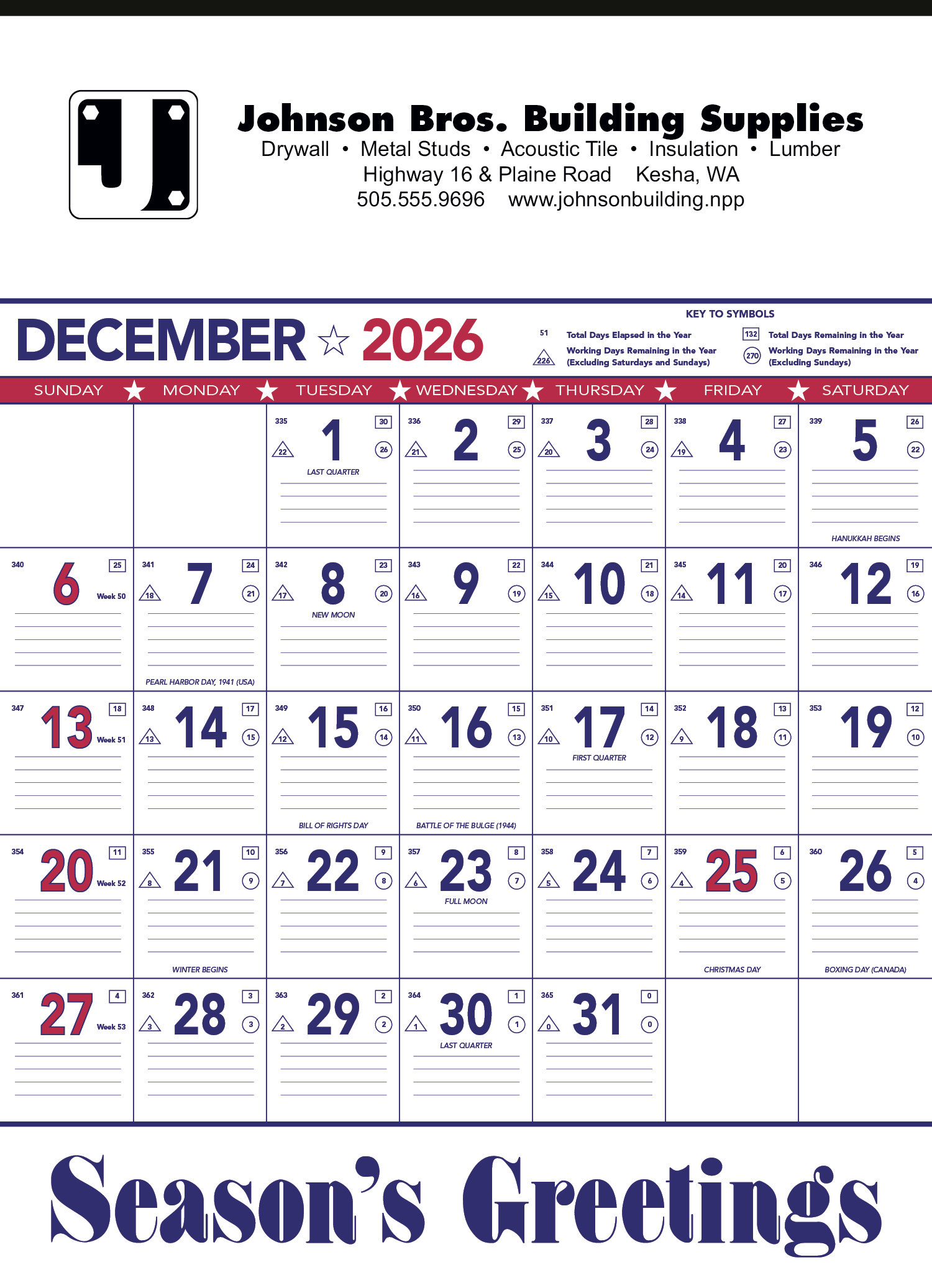 Triumph® Calendars Patriotic Contractor Memo Calendar 13