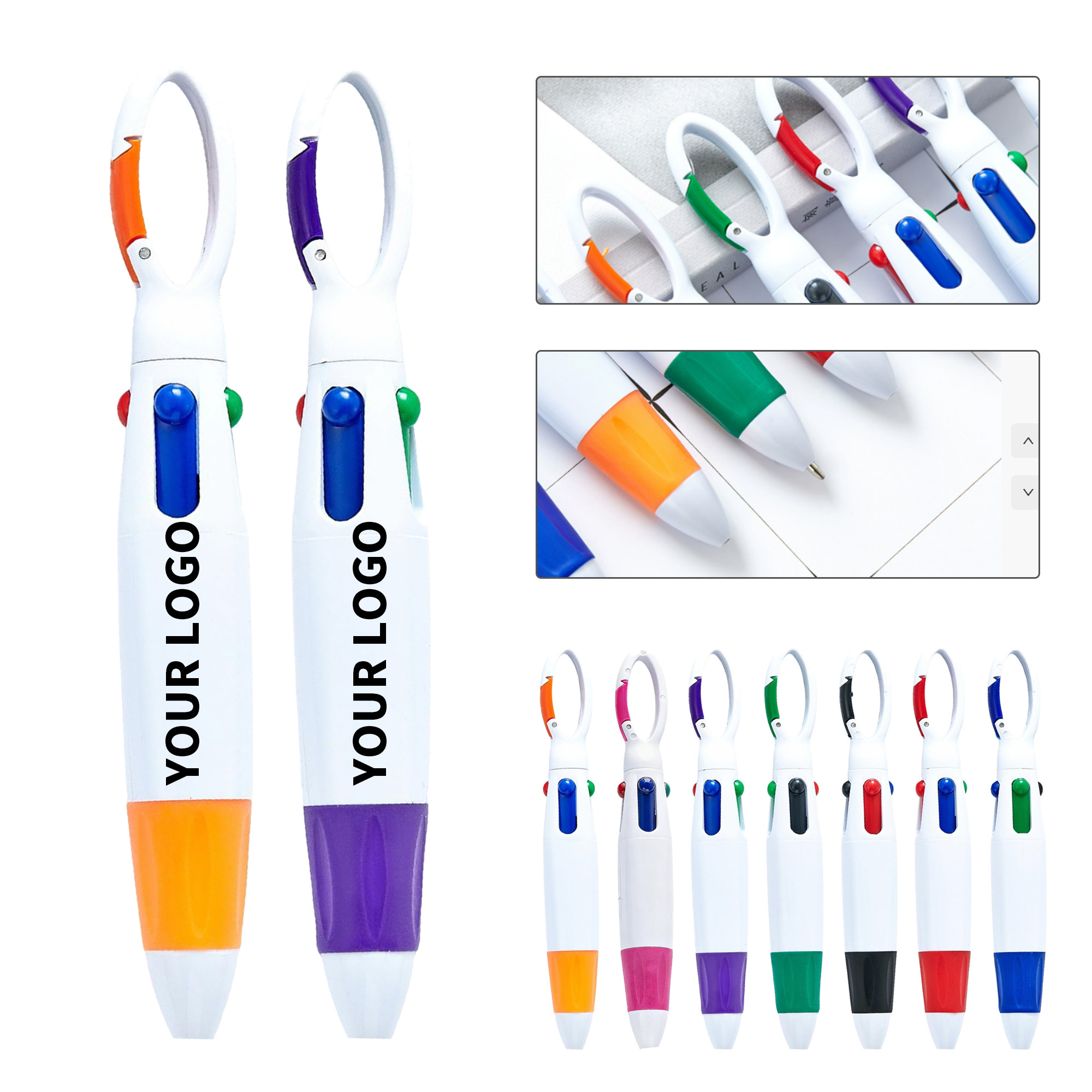 Four Color Ballpoint Pen With Carabiner Clip 1