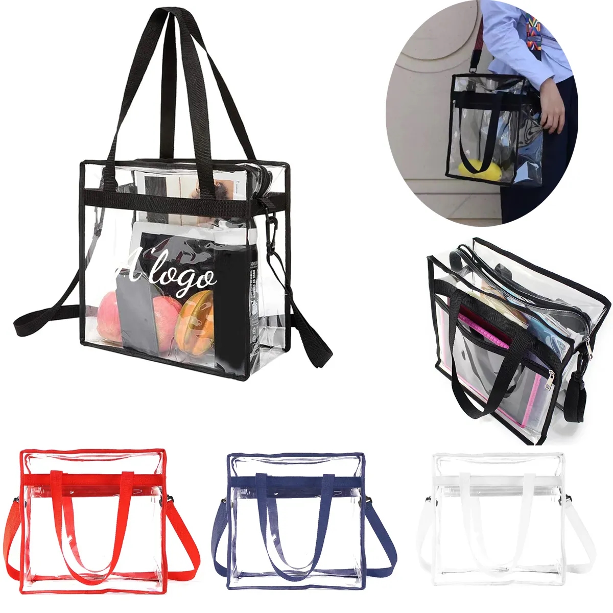 Clear Tote Bag with Zipper Closure and Adjustable Strap 1