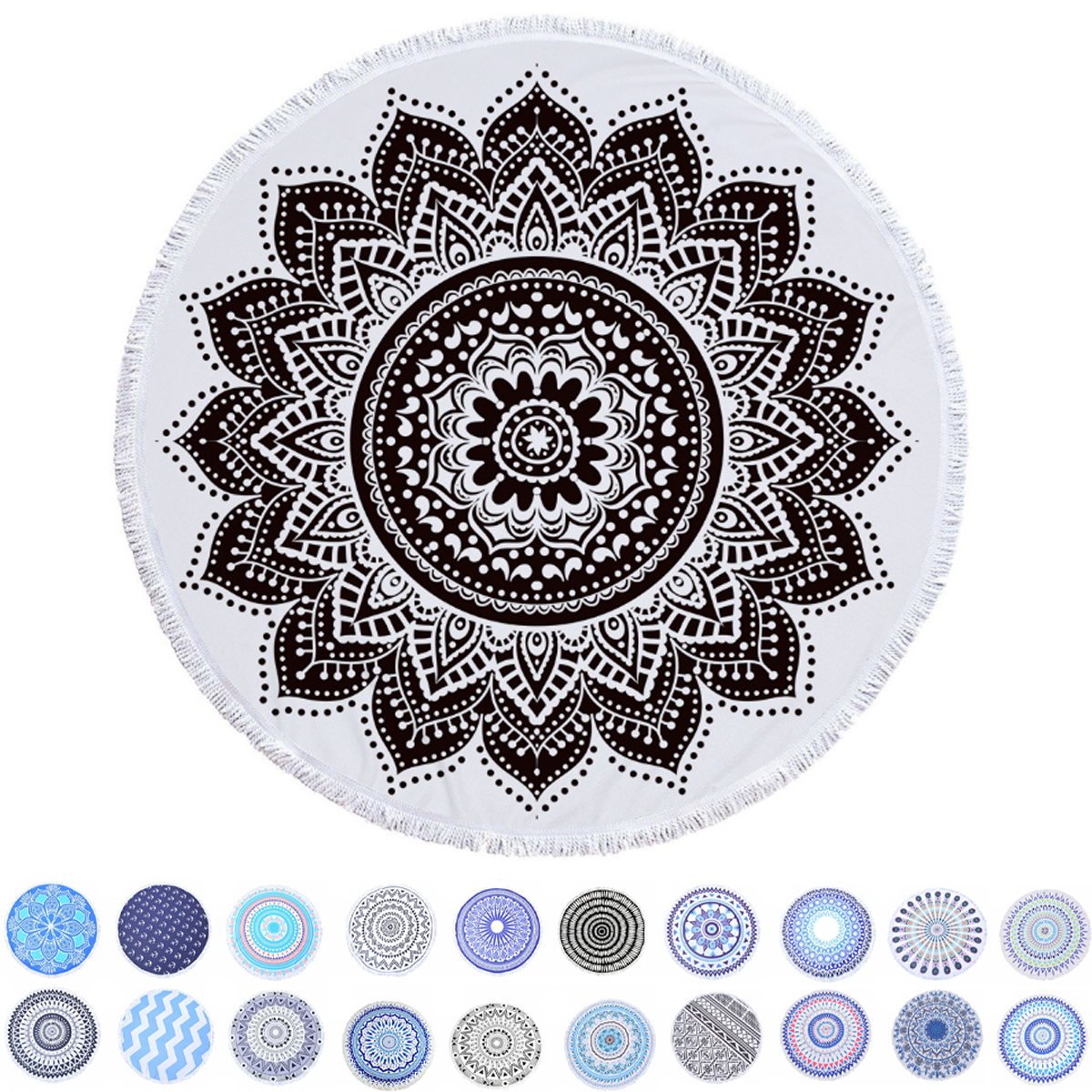 Round Beach Towel with Tassels 4