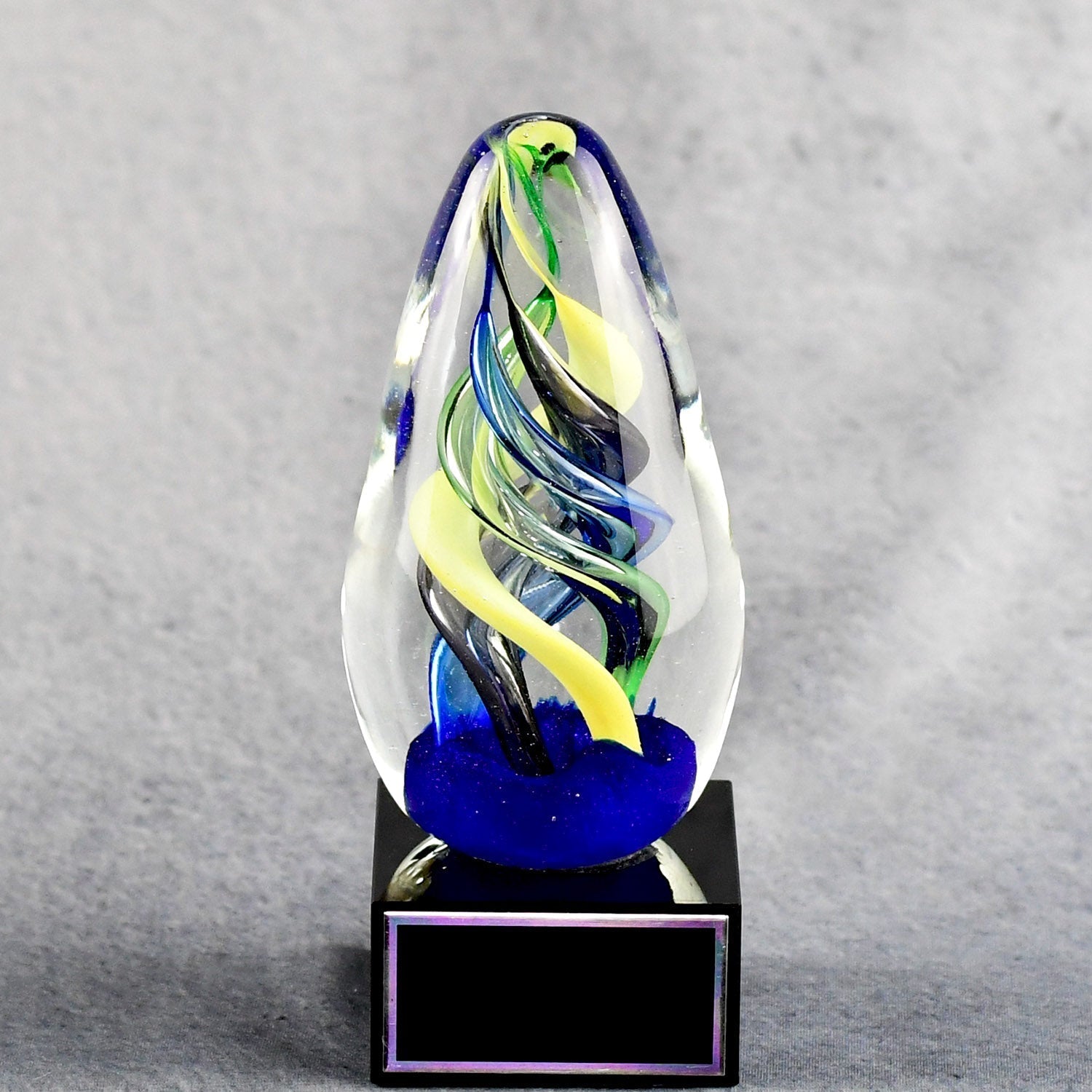 Art Glass Egg On Black Glass Base 4