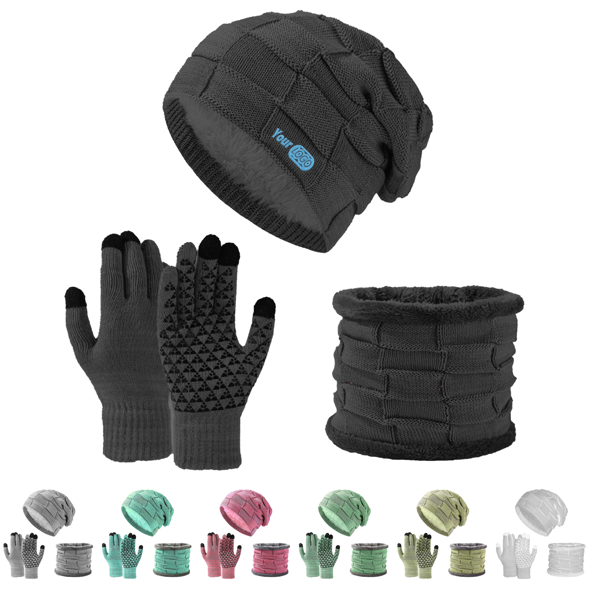 Polyester Comfortable Winter Set With Gloves And Hats 4