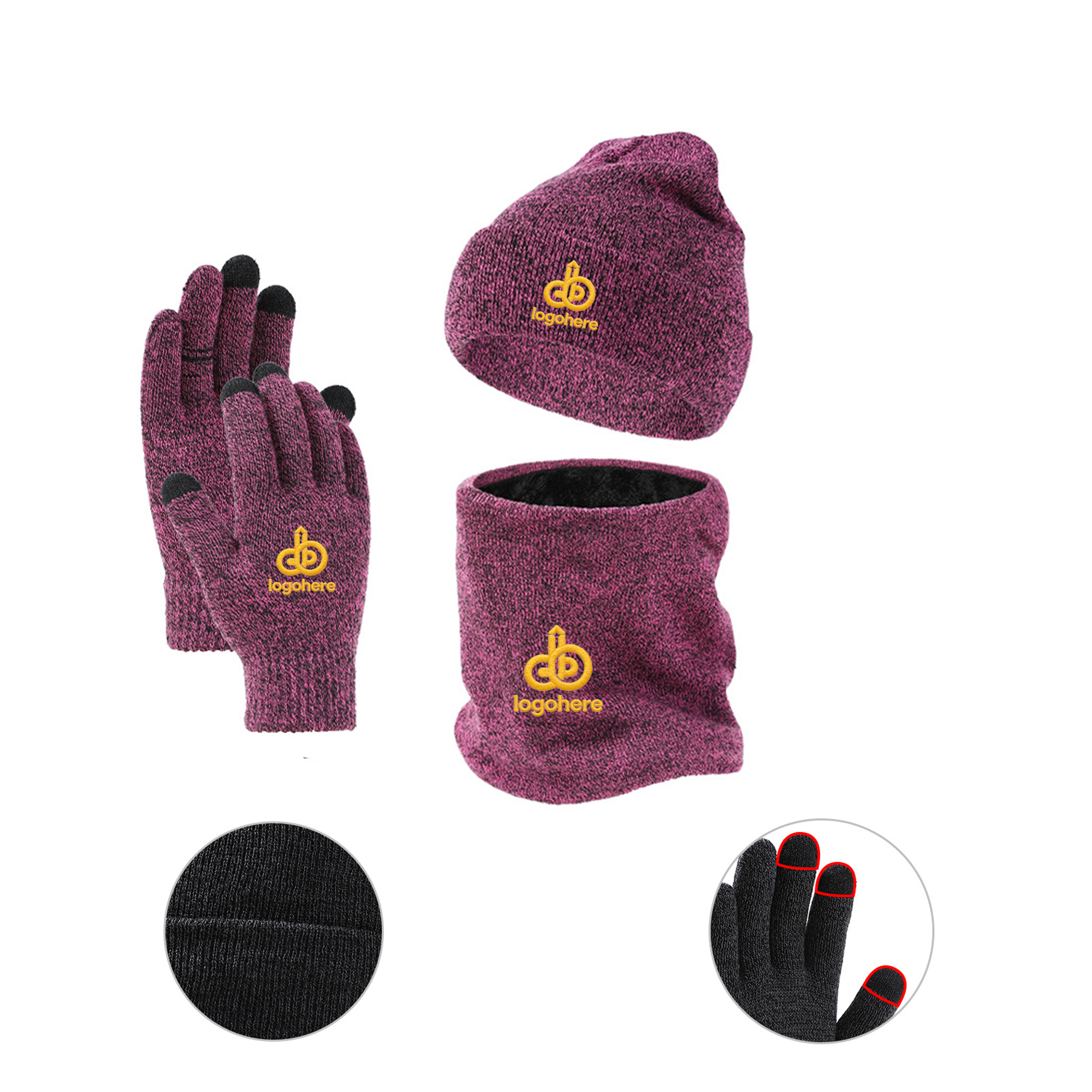 MOQ 20 Warm Acrylic Knit Hat Touchscreen Gloves Set 2