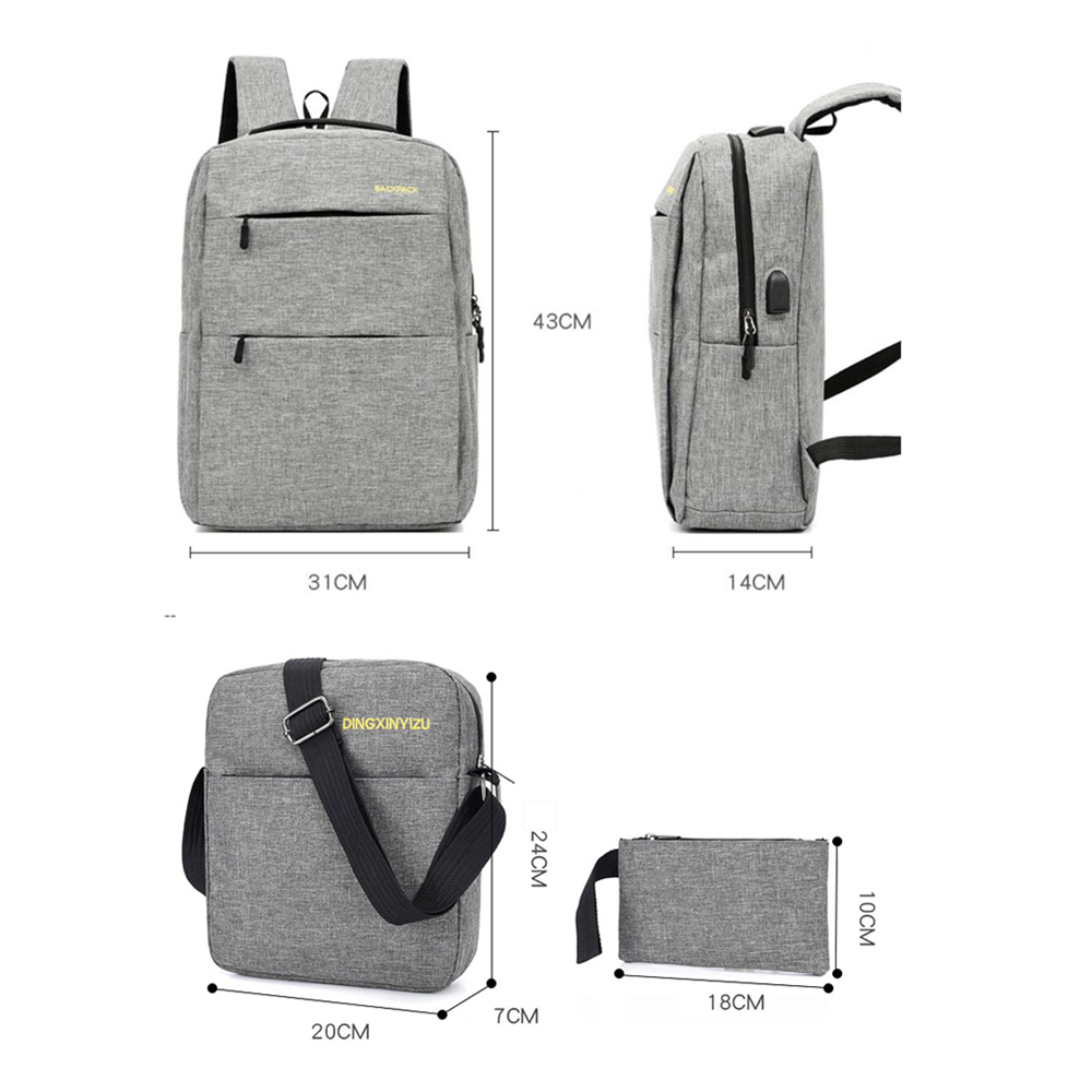 3 Pieces Customized Travel Laptop Backpack With USB Charging Port 4