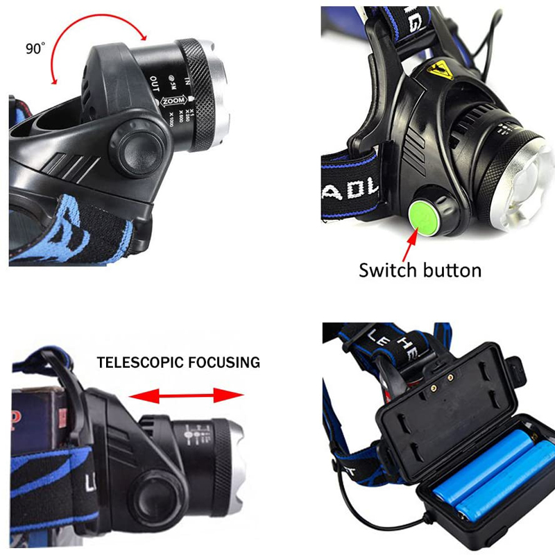 LED Headlamp Rechargeable 3 Modes 1800 Lumens CREE T6 Flashlight 10