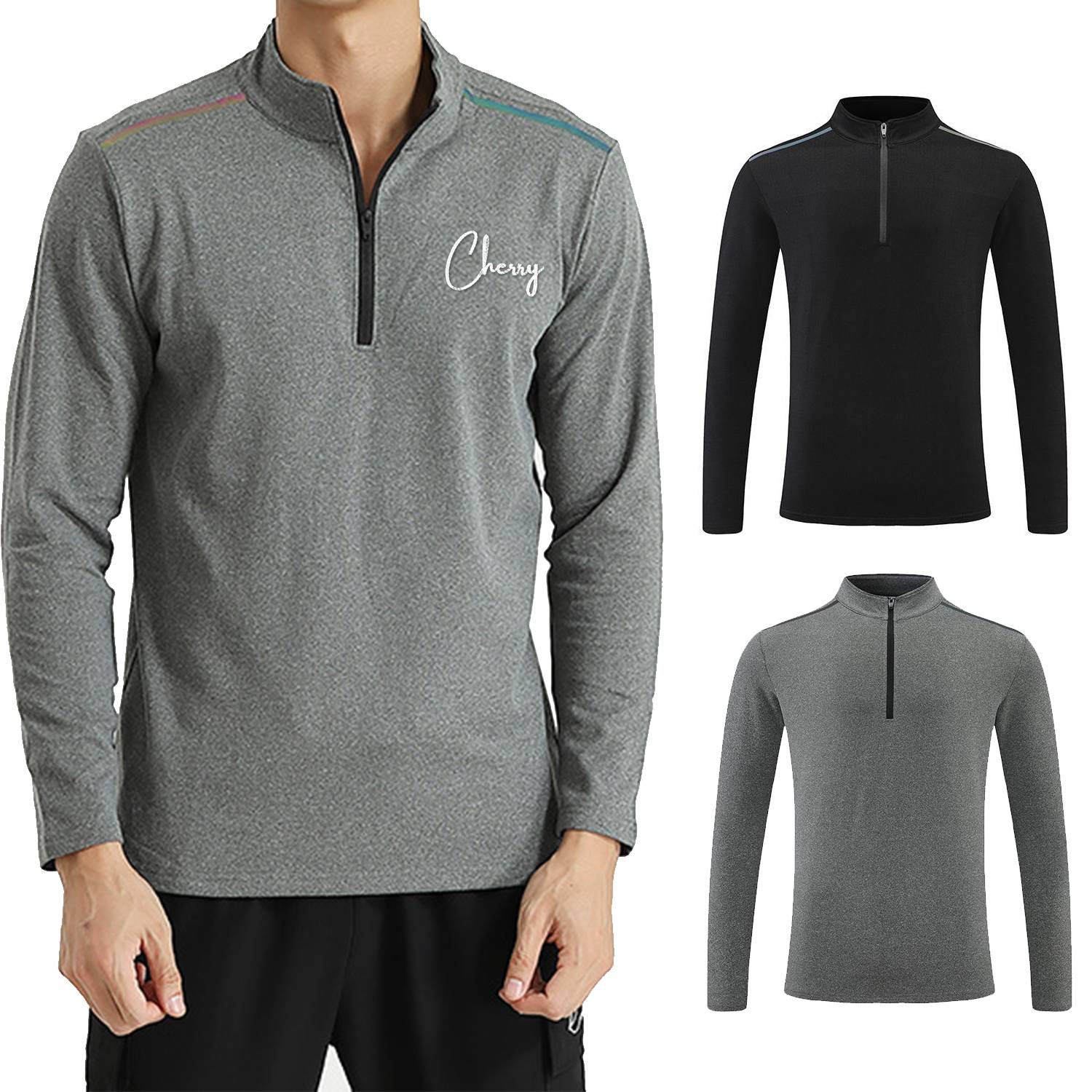 Half-zip fitness stand collar long sleeve t-shirt 10