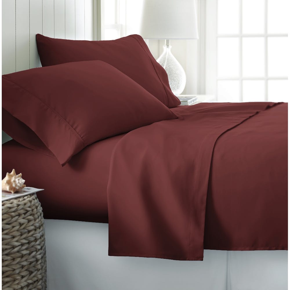 Microfiber Bed Sheet Sets - Burgundy Full 4 Piece Double-Brushed 1