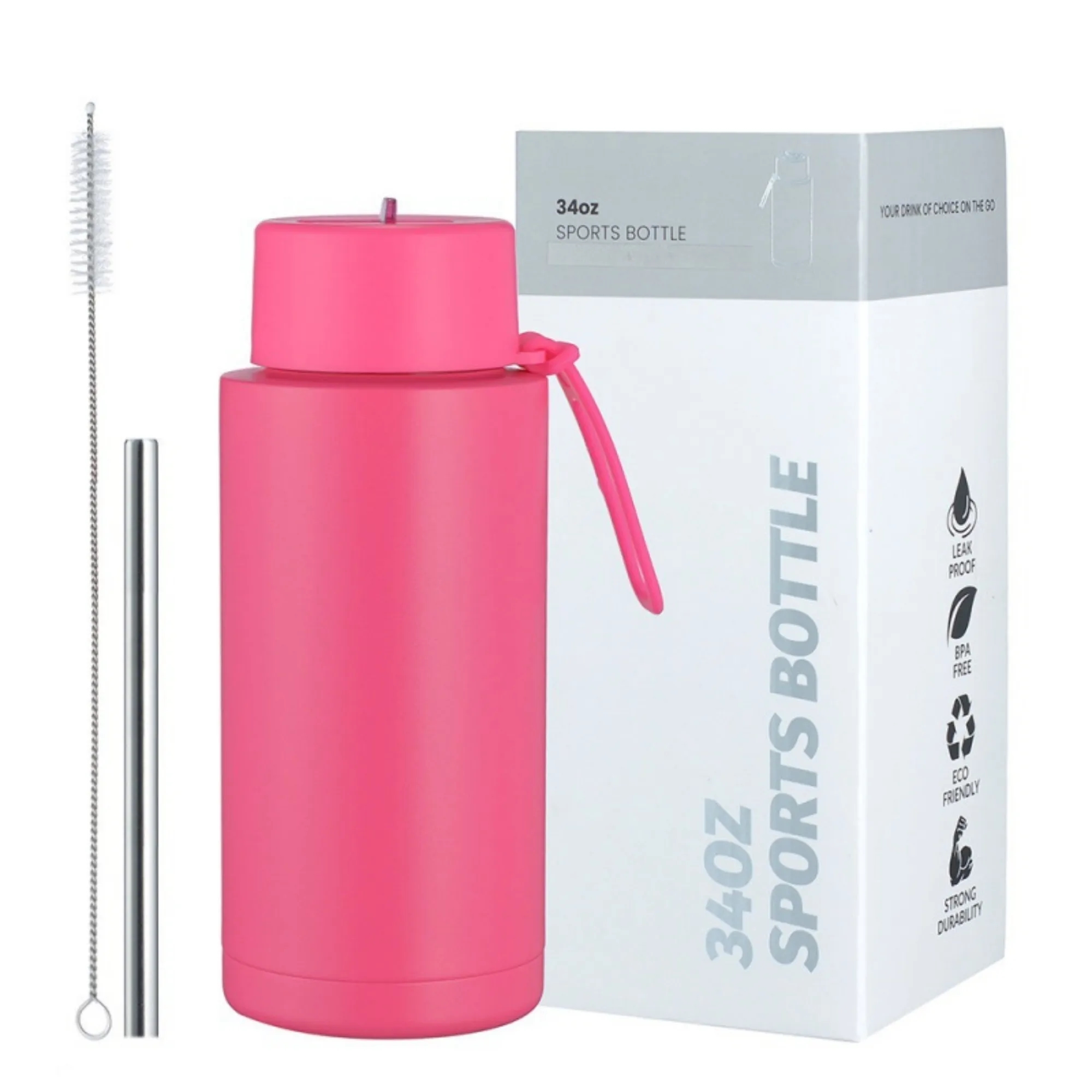 34oz Stainless Steel Silicone Handle Straw Thermos Cup 4