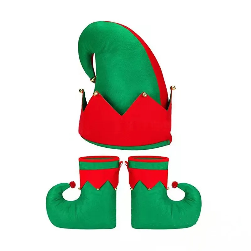 Elf Hat Shoes Covers Socks Felt Set Adults Christmas 2
