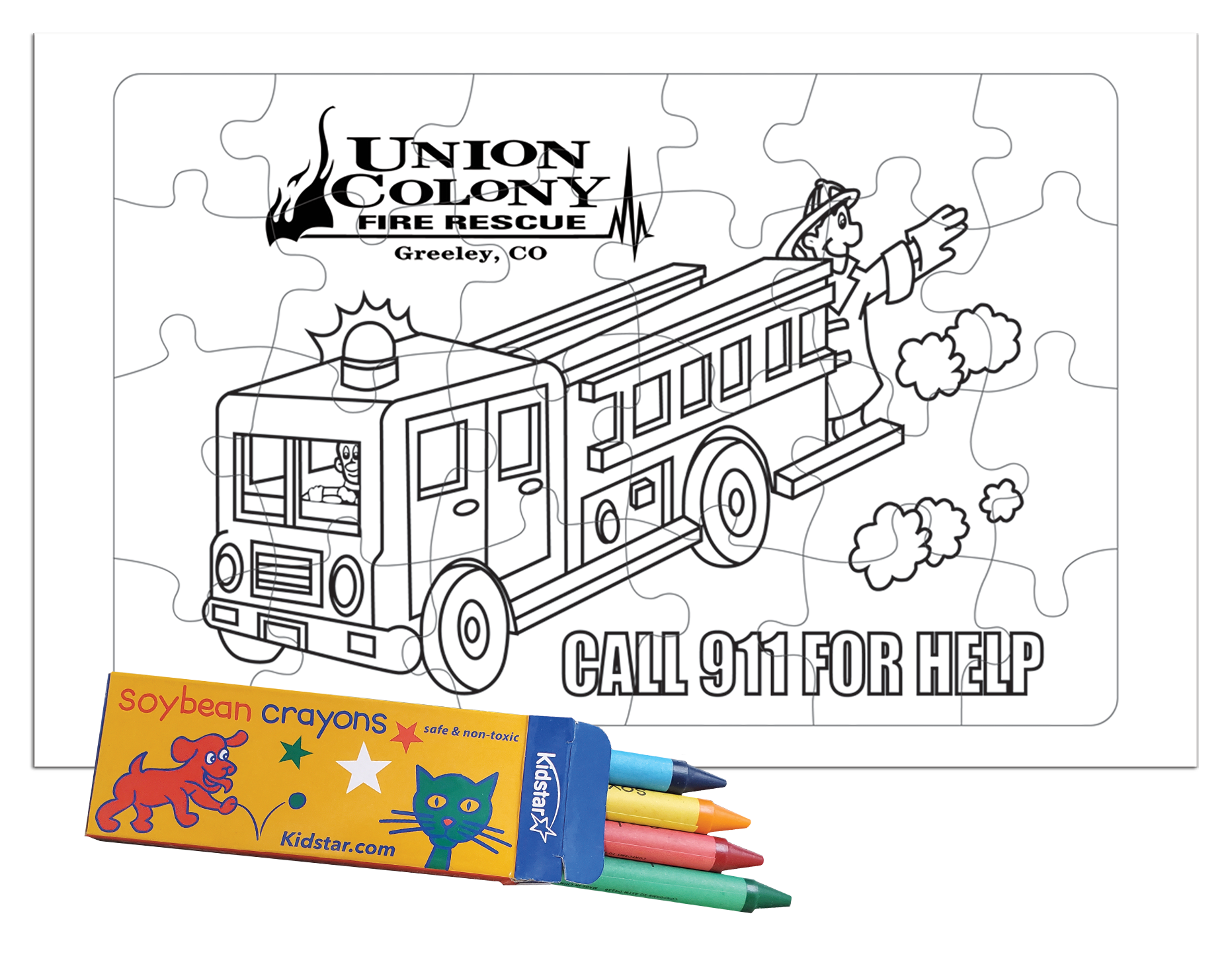 24 Pieces - 10 1/2" x 6 5/8" Coloring Tray Puzzle - Fire Truck 2