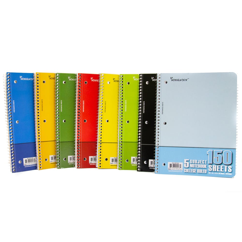 5 Subject College Ruled Spiral Notebook - 150 Sheets 8 Cover Colors 1