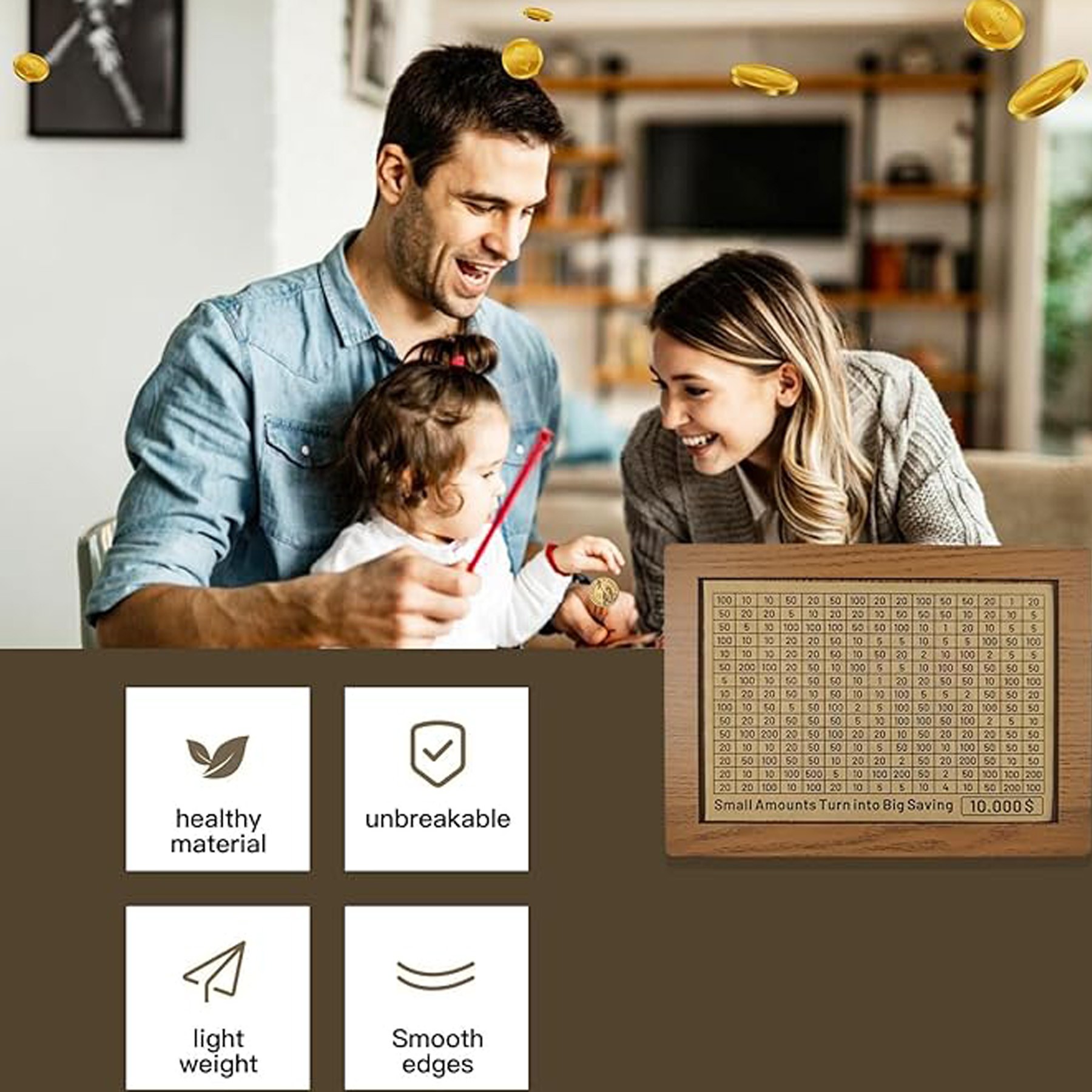 Piggy Bank For Adults Kids,Cash Vault Wooden Savings Box 4