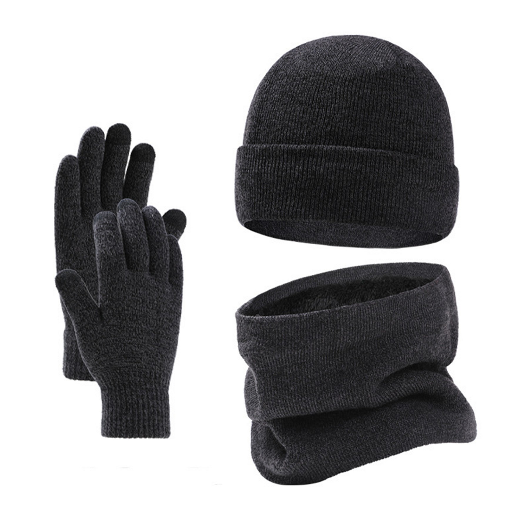 Winter Warm Beanie Hat Scarf And Touchscreen Gloves Set 4