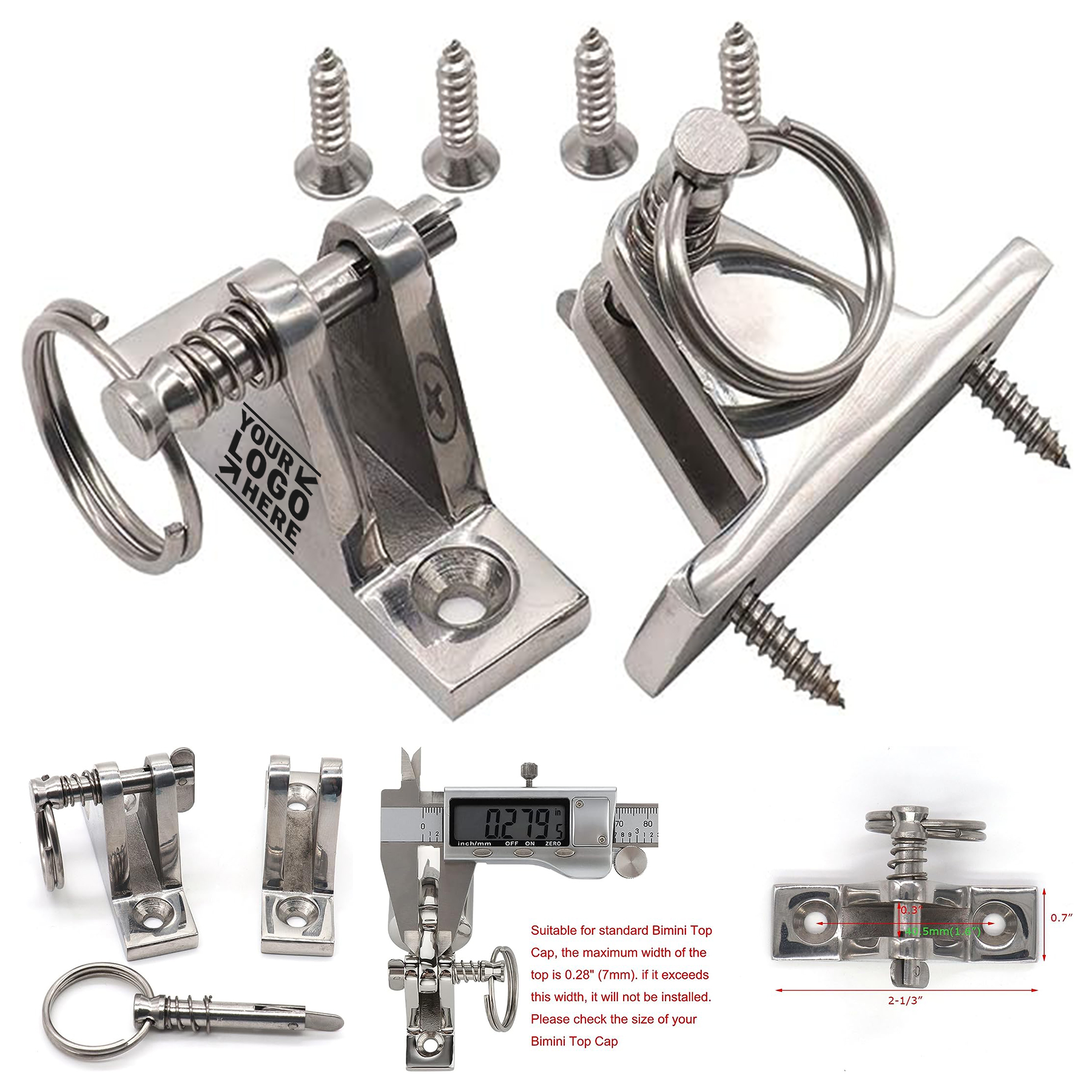 2 Pack Removable Pin Bimini Top 316 Stainless Steel Deck Hinge 2