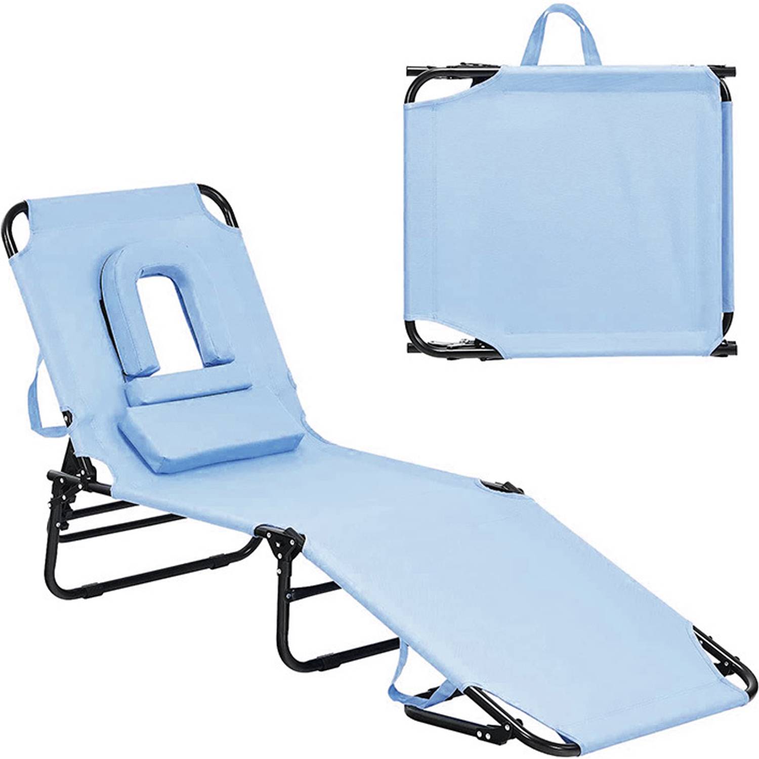 Adjustable Foldable Oxford Beach Lounge Chair w/ Face Hole 2