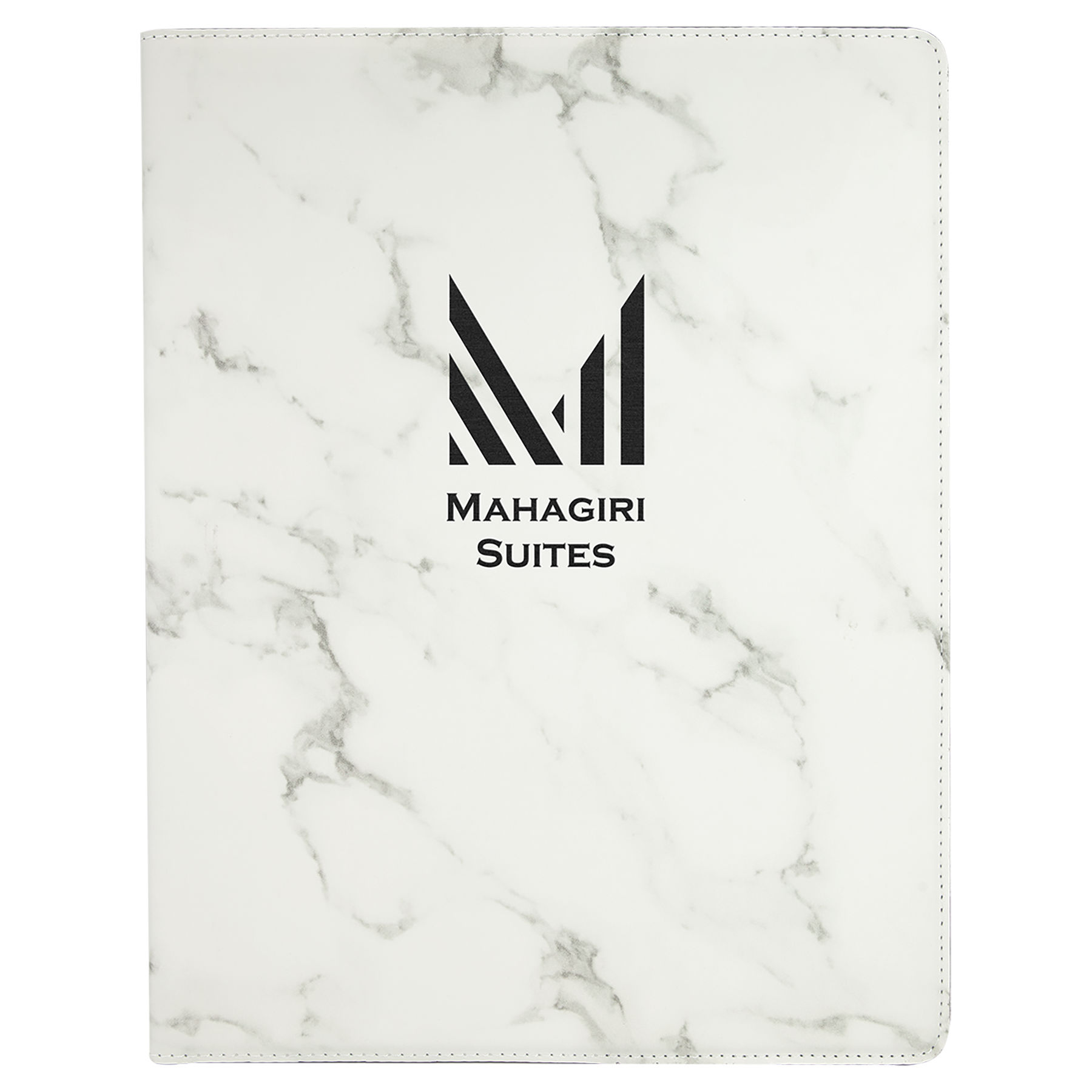 9 1/2" x 12" White Marble Leatherette Portfolio with Notepad 2
