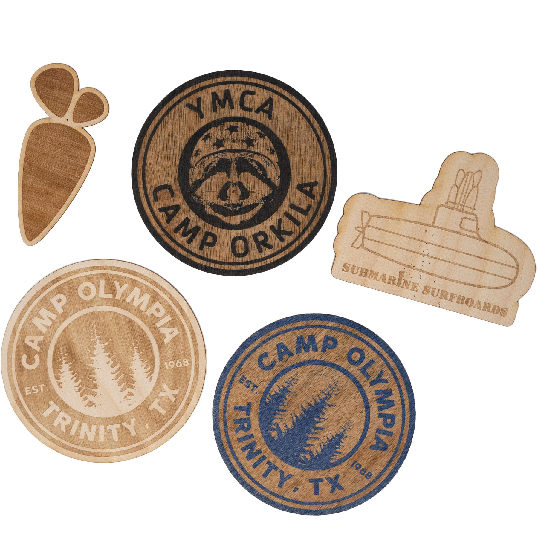 Wood Stickers: 4" W x 4" H 2
