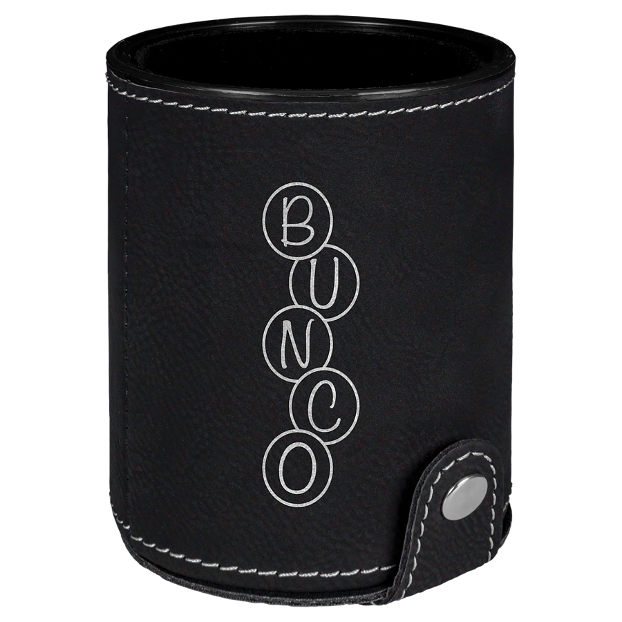 Black/Silver Leatherette Dice Cup with 5 Dice 1