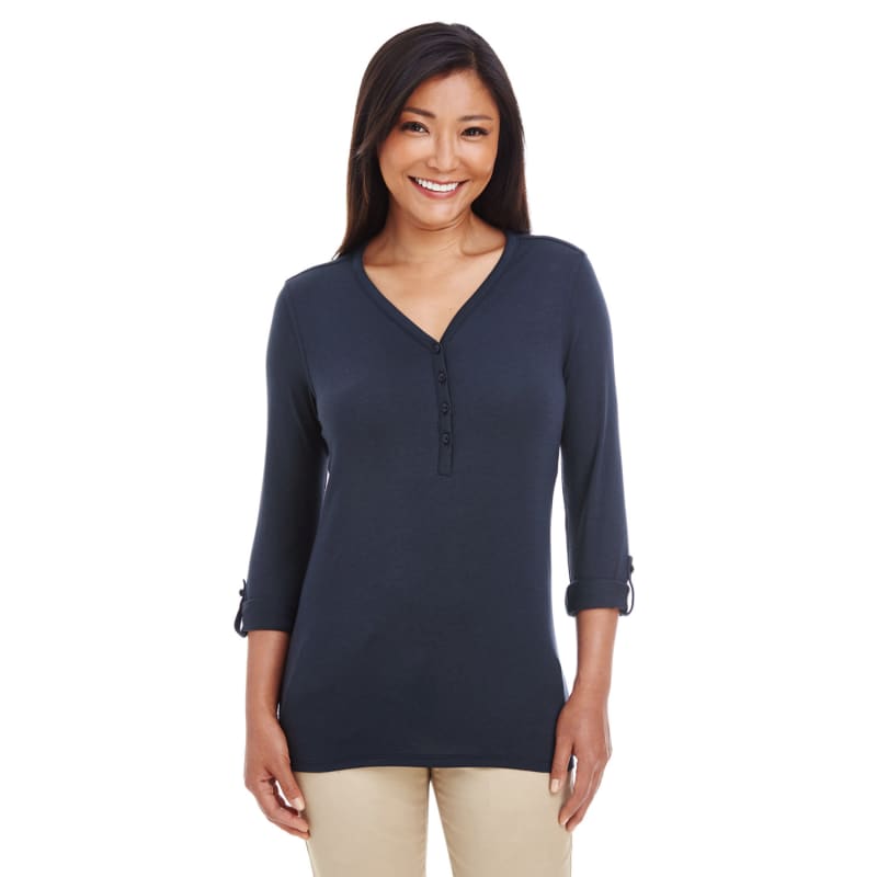 Devon & Jones Ladies' Perfect Fit™ Y-Placket Convertible Sleeve Knit Top 14