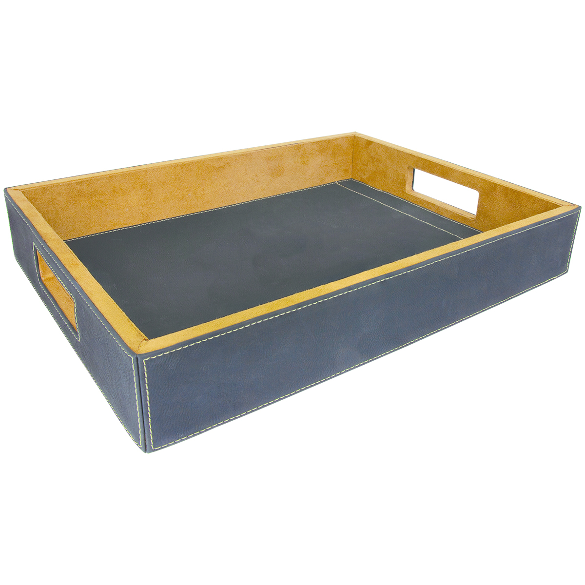 16" x 12" Black/Gold Leatherette Serving Tray 2