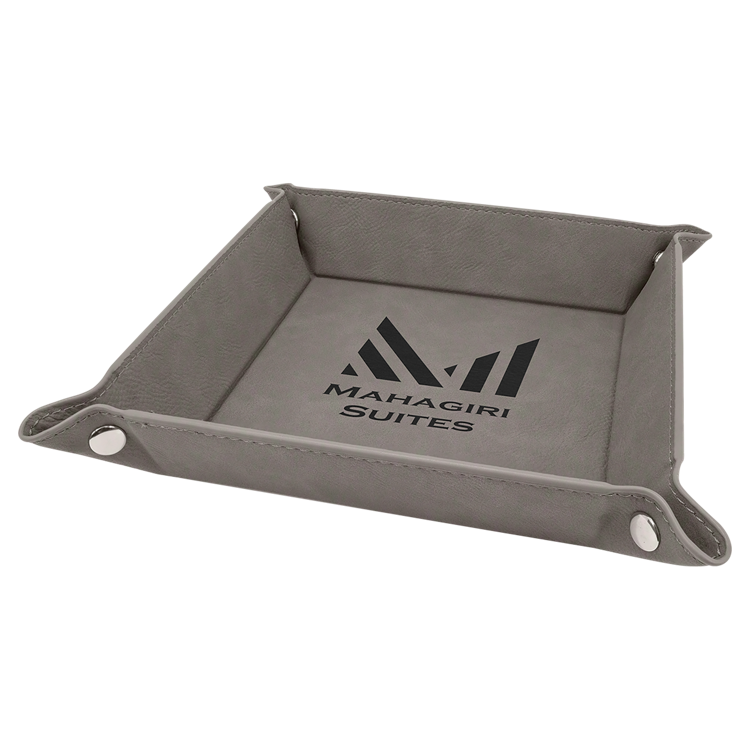 6" x 6" Gray Leatherette Snap Up Tray with Silver Snaps 2