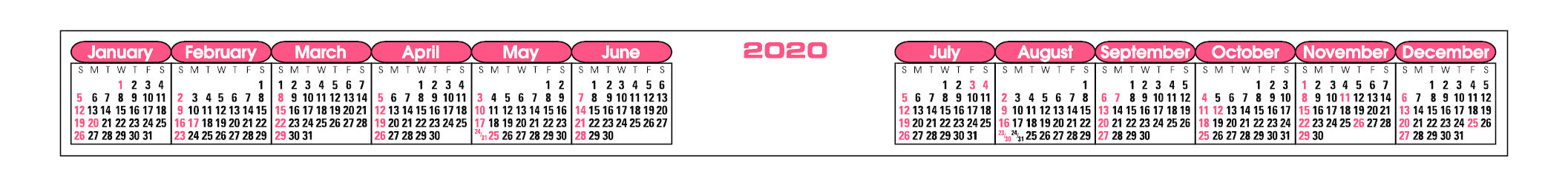 Kwik-Stik Horizontal Year at a Glance Computer Monitor Calendar 11