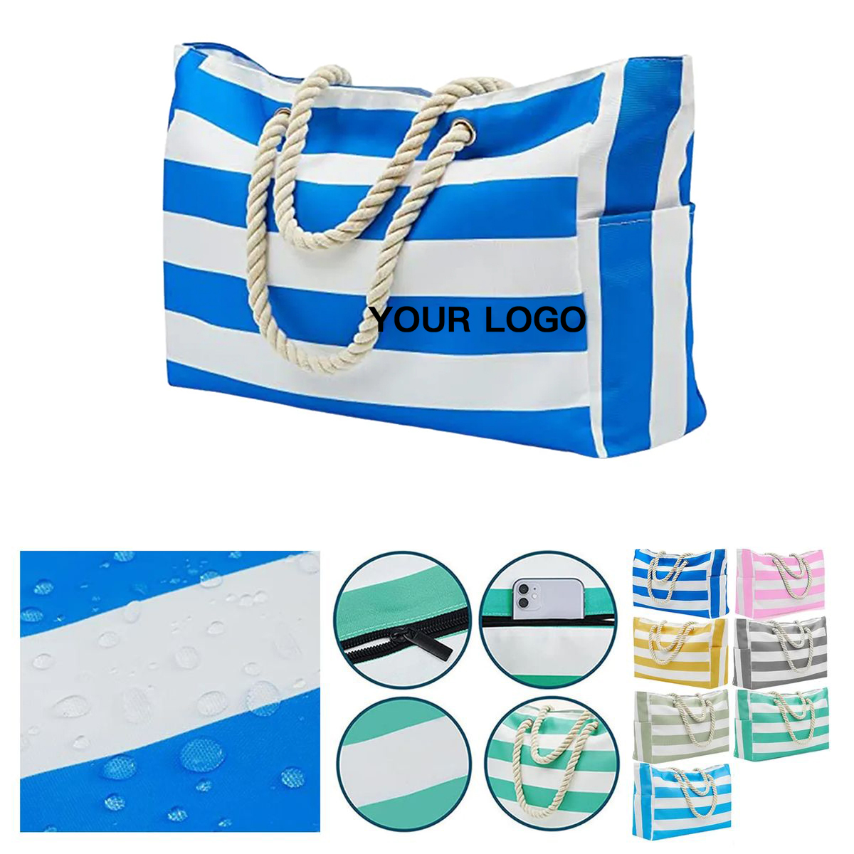 Large Canvas Beach Tote With Zipper Closure, custom tote bag with logo imprint 4