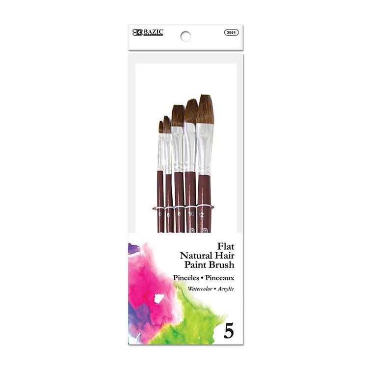 Natural Hair Paint Brushes - 5 Pack Flat 2