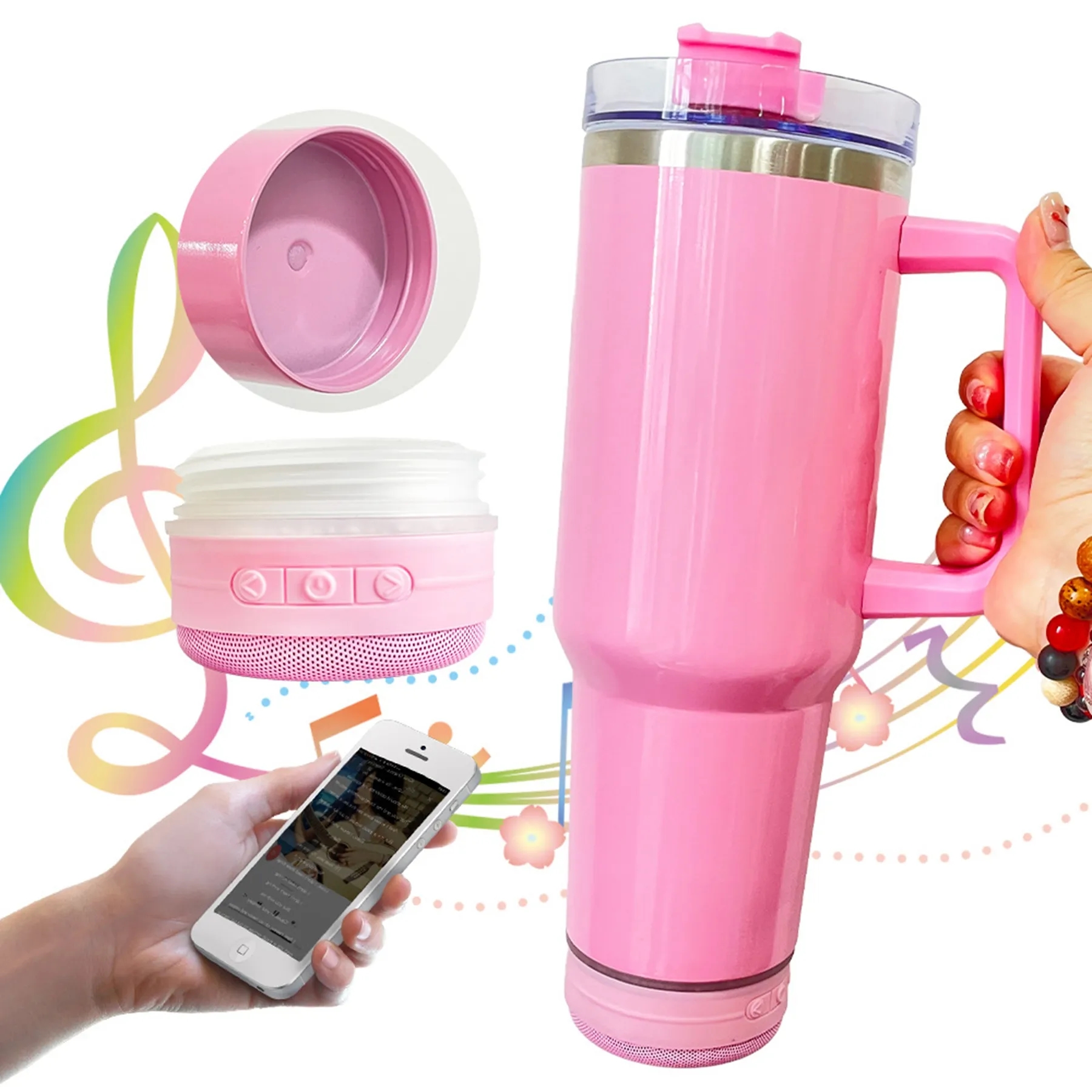 40 Oz. Double Wall Tumbler with Wireless Speaker and Handle 4
