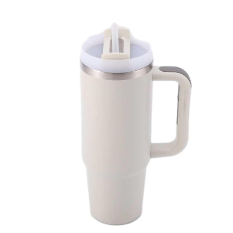 30 oz Vacuum Stainless Steel Tumbler W/ Handle & Straw 19