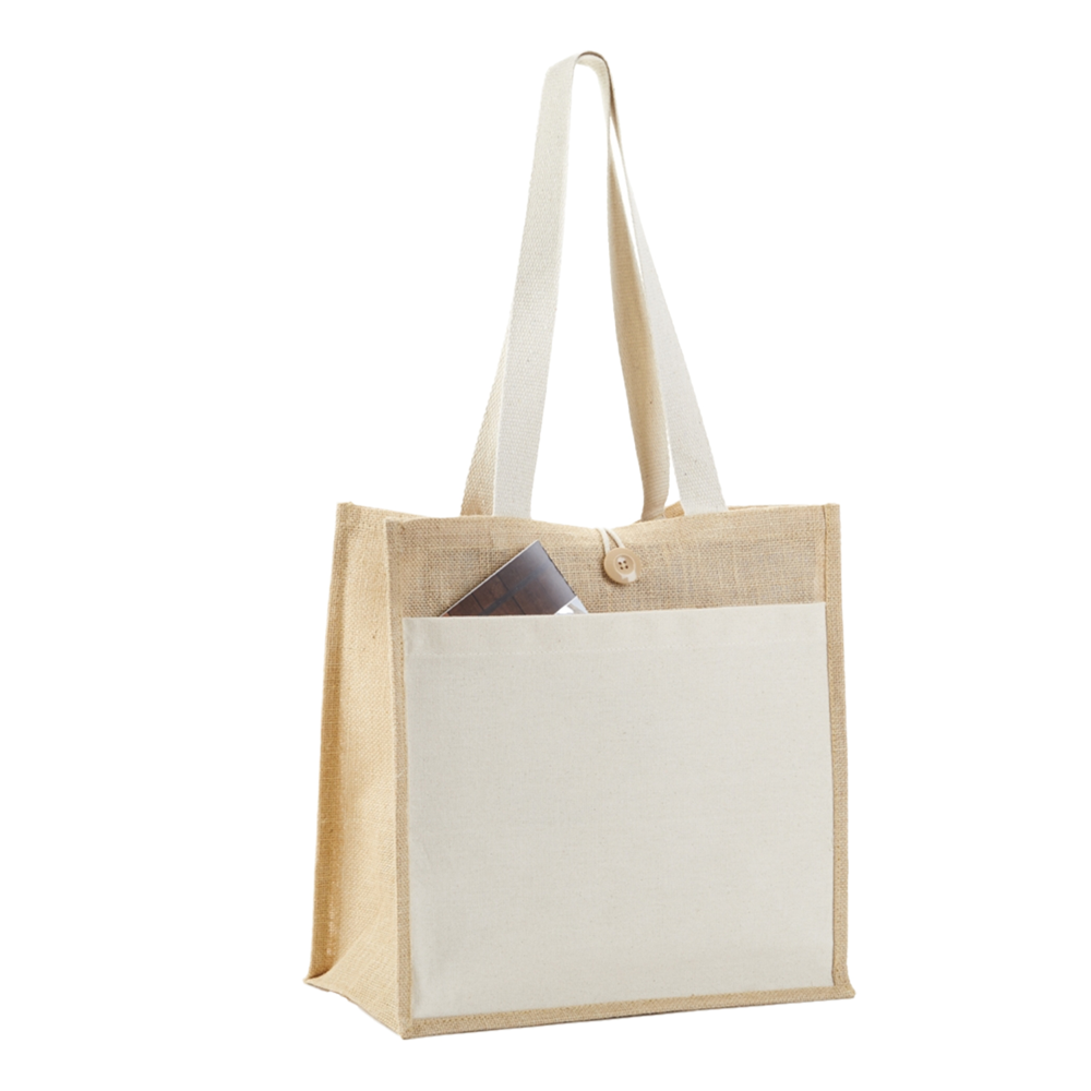 Jute Tote with Cotton Pocket & Secure Closure