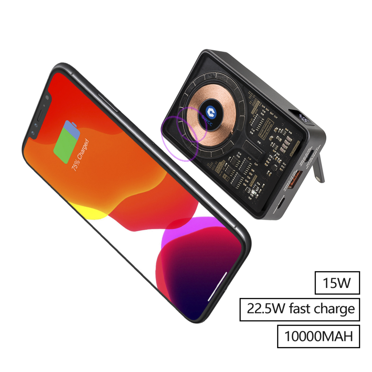 Transparent MagSafe 15W Wireless Charger & 10000mAh Power Bank with Phone Stand 30