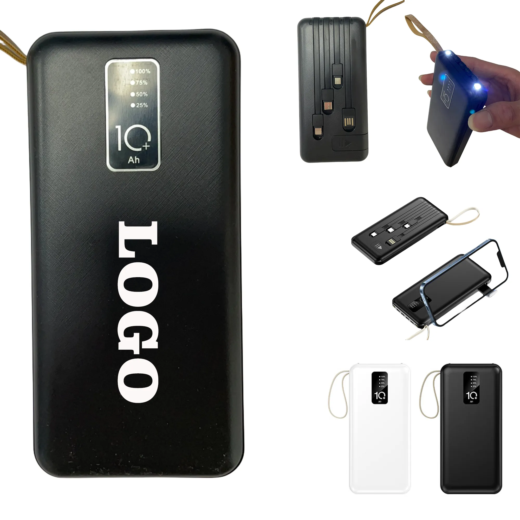 10000 mAh Built-in Corded Power Bank With Phone Holder 1
