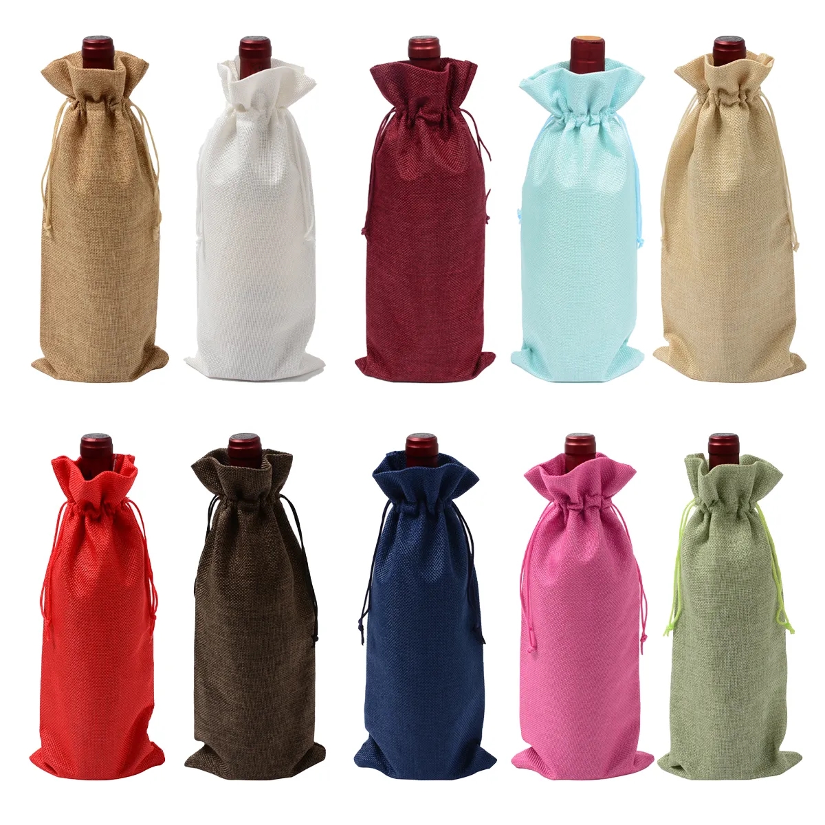 Reusable Burlap Wine Bottle Gift Bags with Drawstrings 5