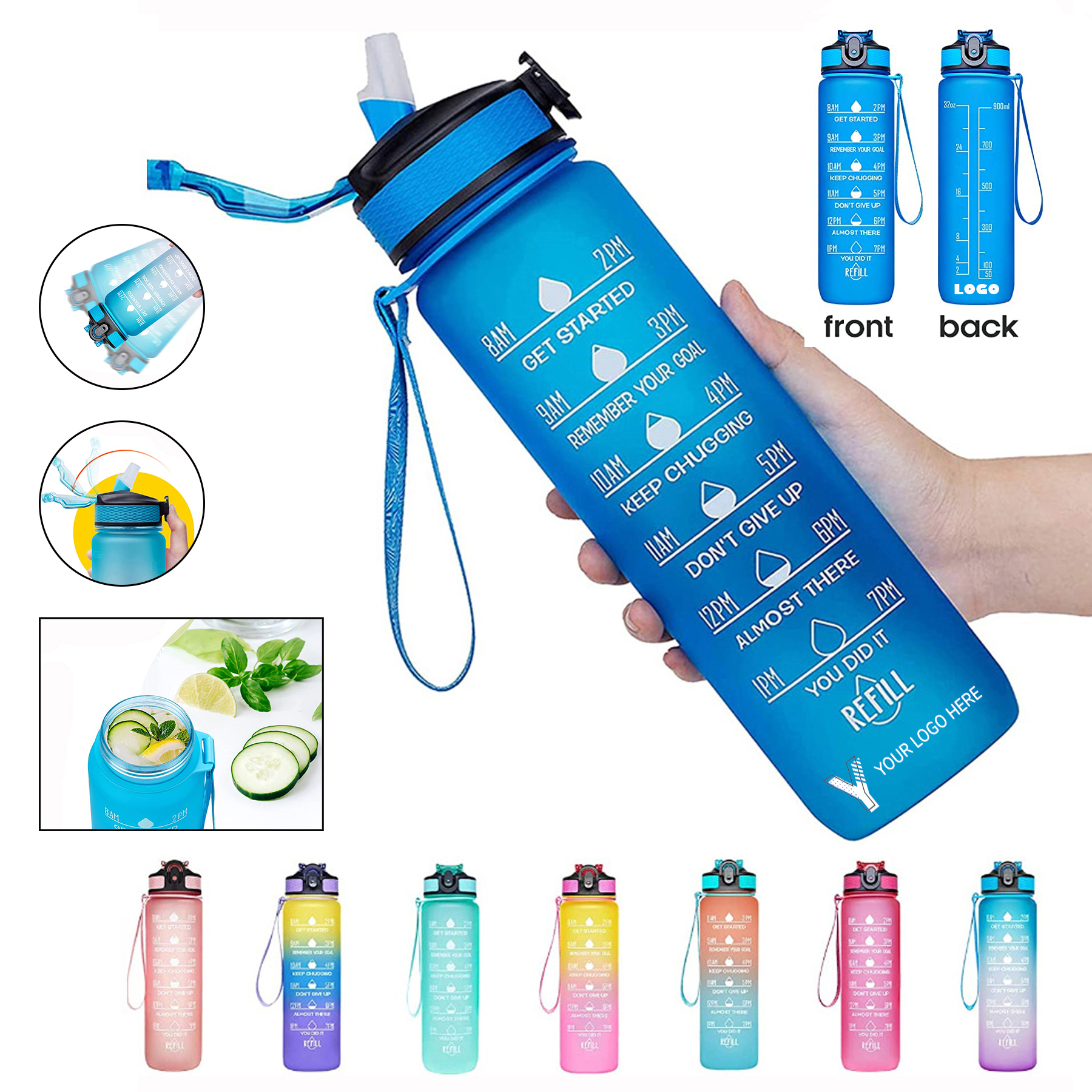 32 OZ Motivational Water Bottle With Time Mark 2