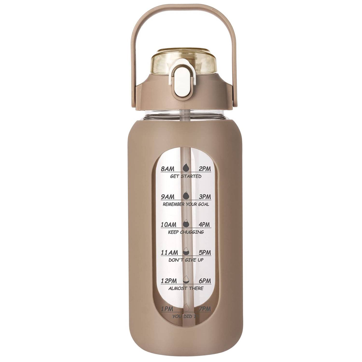 64oz Portable Glass Water Bottle w/ Straw Lid 10