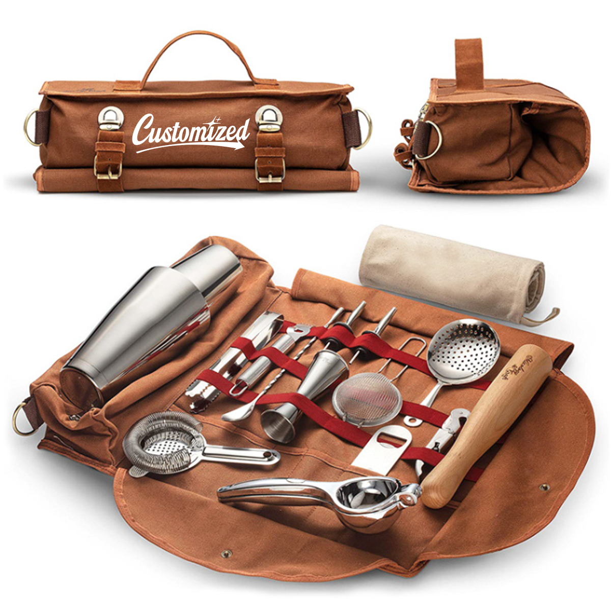 Canvas Bartender Tool Roll Bag Organizer 6
