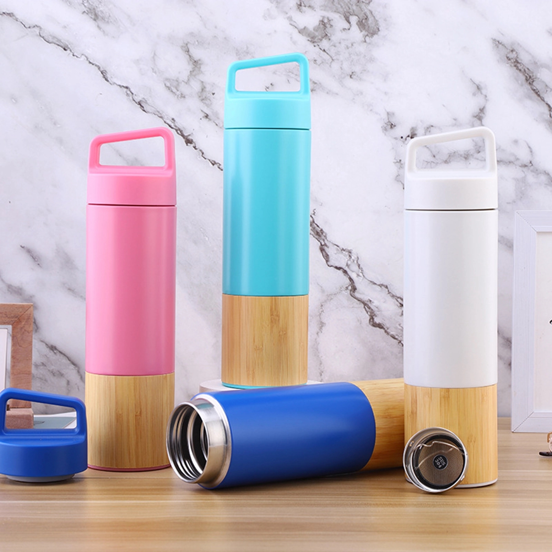 20 Oz. Triple Wall Bamboo 304 Stainless Steel Vacuum Flask, custom water bottle with logo imprint 13