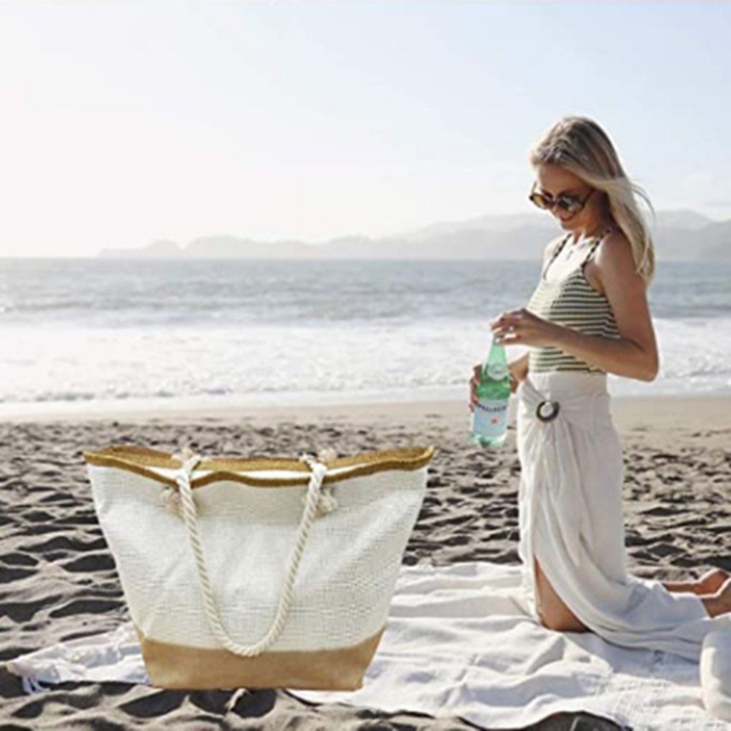 Large Beach Canvas Tote Bag for Women, custom tote bag with logo imprint 3