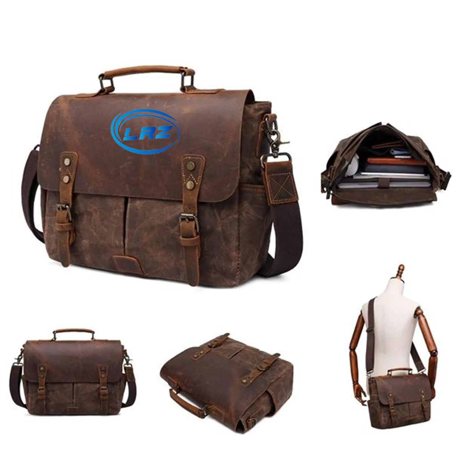 Simple retro crazy horse leather large capacity bag 2