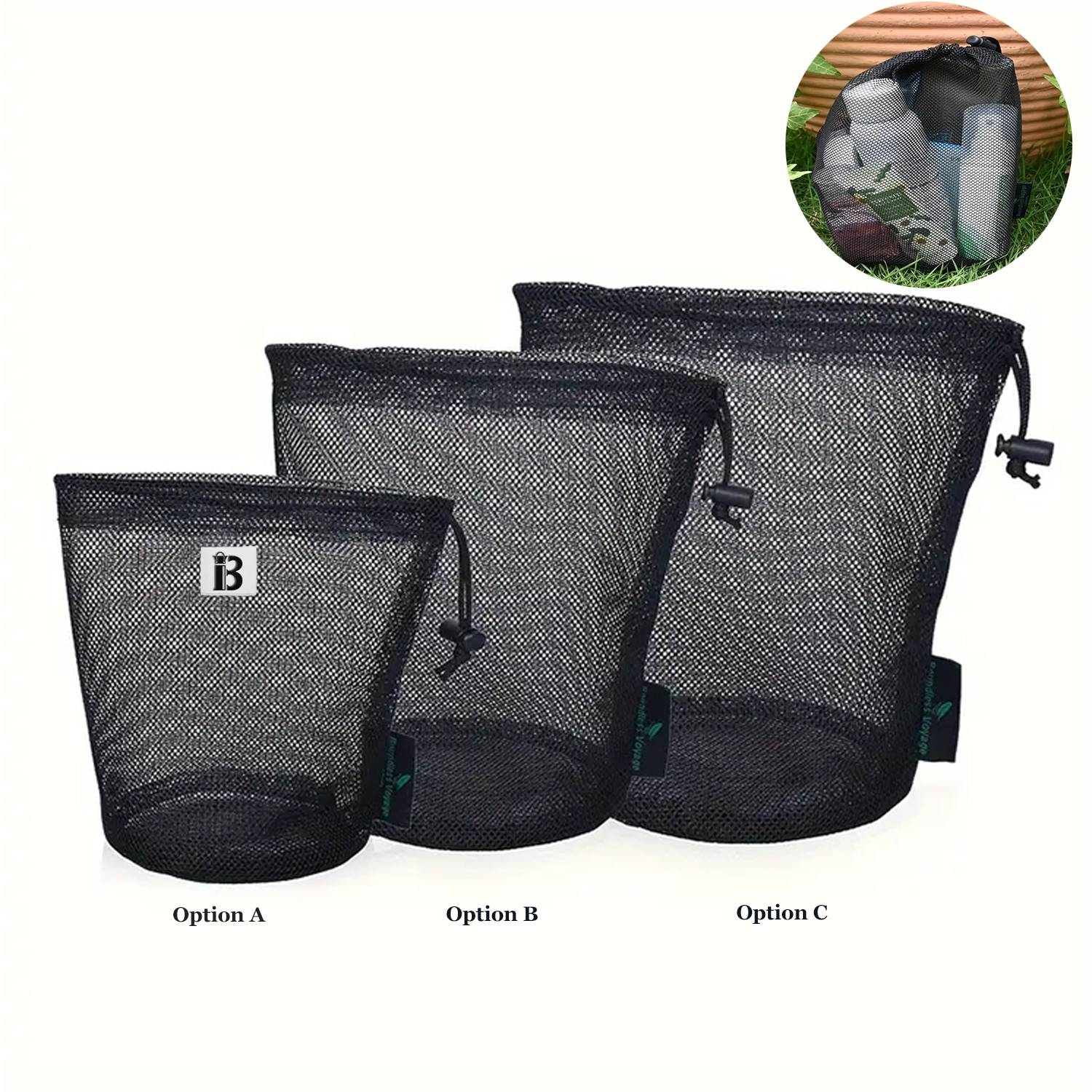 Large-capacity black nylon mesh drawstring storage bag 3