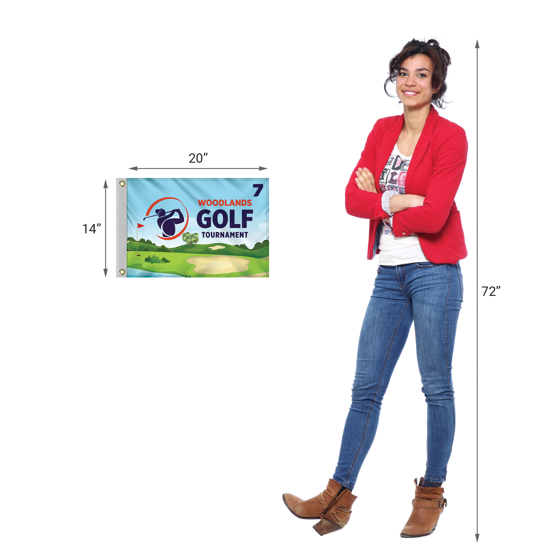 24 - Hour 14" x 20" Custom Single Reverse Knitted Polyester Golf Flag with Heading & Grommets 5