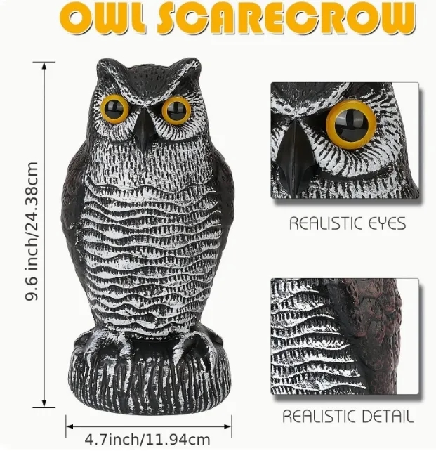 Realistic Owl Decoy for Bird Control ?C Weatherproof Garden Protector Deterrent for Pigeons & Crows 5